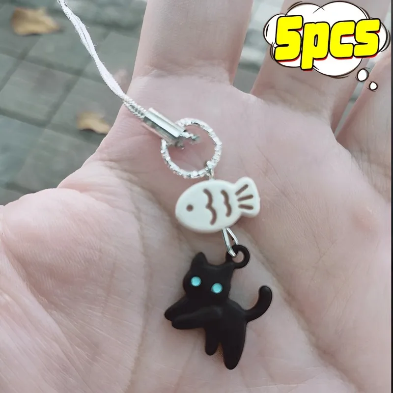 Black Cat Kawaii Y2K Phone Charms Pendant Cute Anime Key Chain Accessories For iPhone 15 CCD Camera Airpods Earphones Schoolbag