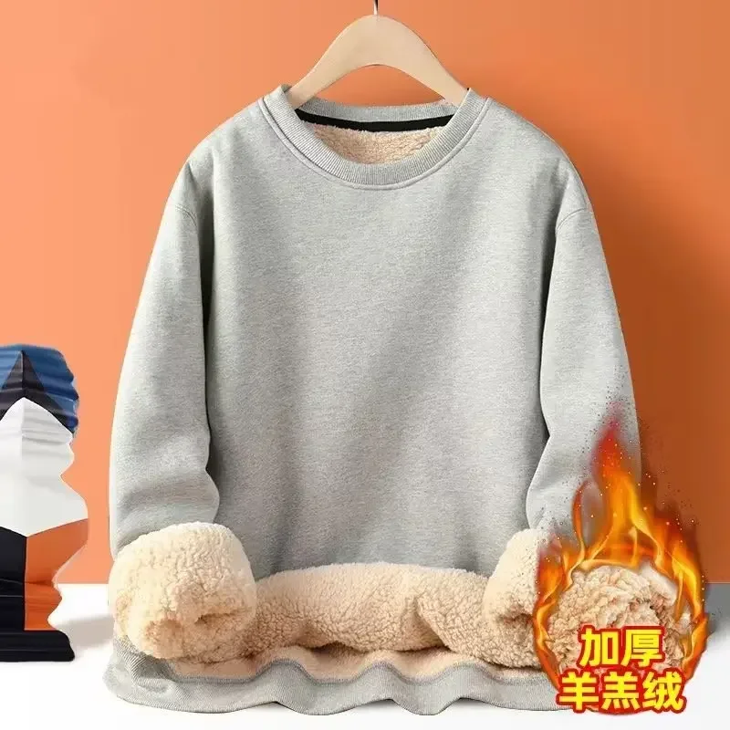 2024 Otoño e Invierno lana de cordero más gruesa sudadera con capucha de cuello redondo para hombres chaqueta suelta Casual sudadera