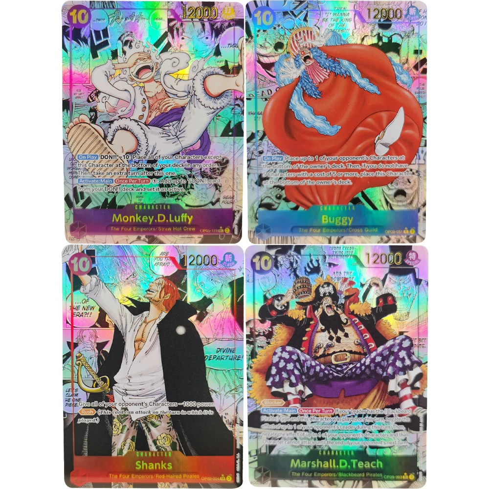 

4 шт./компл. ONE PIECE English Shanks Luffy Zoro Nami Roger OPCG флэш-карта самодельная классическая игра аниме коллекционная карта подарок