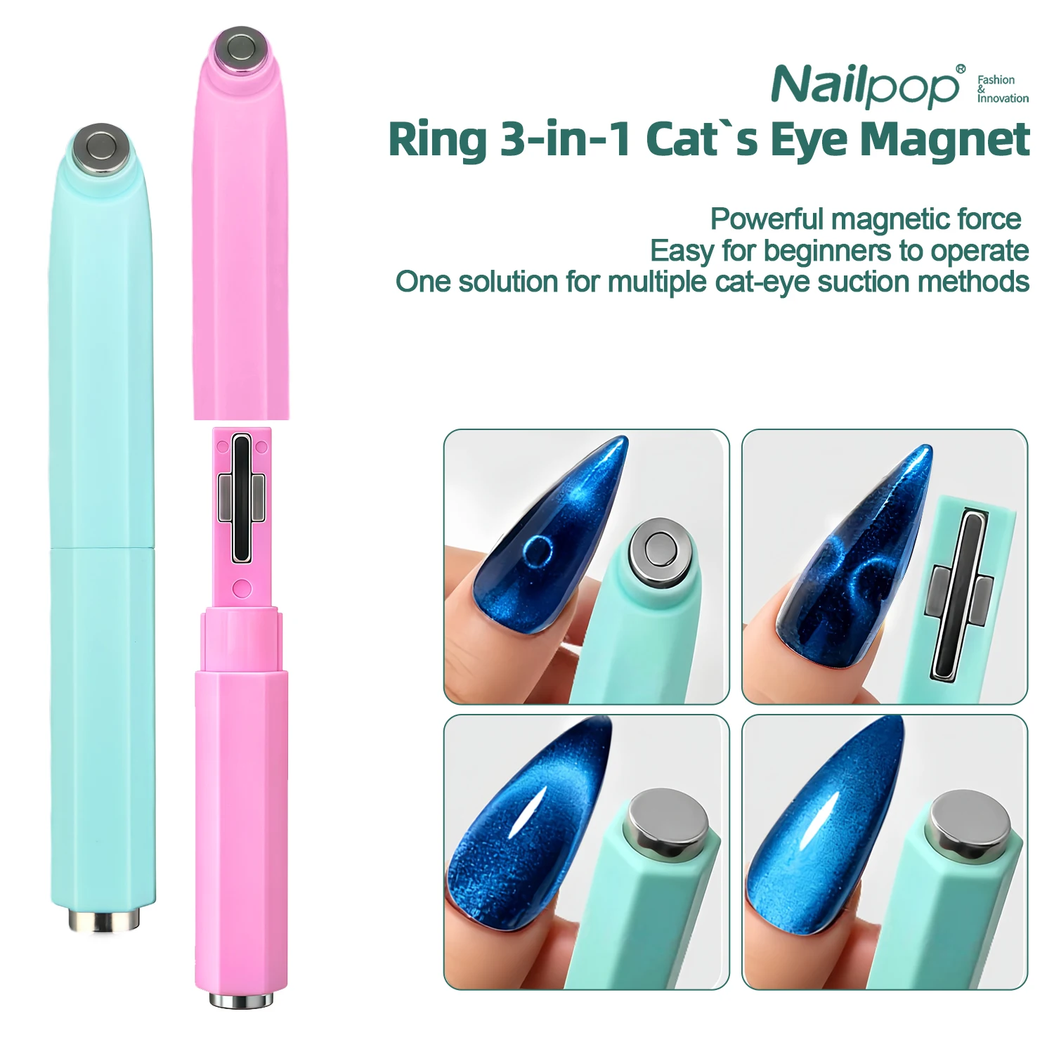 เครื่องมือแม่เหล็กทำเล็บแบบ 3 in 1 สำหรับเจลทาเล็บ สร้างเอฟเฟกต์แม่เหล็กง่ายและรวดเร็ว สร้างเล็บ 4 แบบ ทำเองได้ที่บ้าน ระดับมืออาชีพ 1 ชิ้น