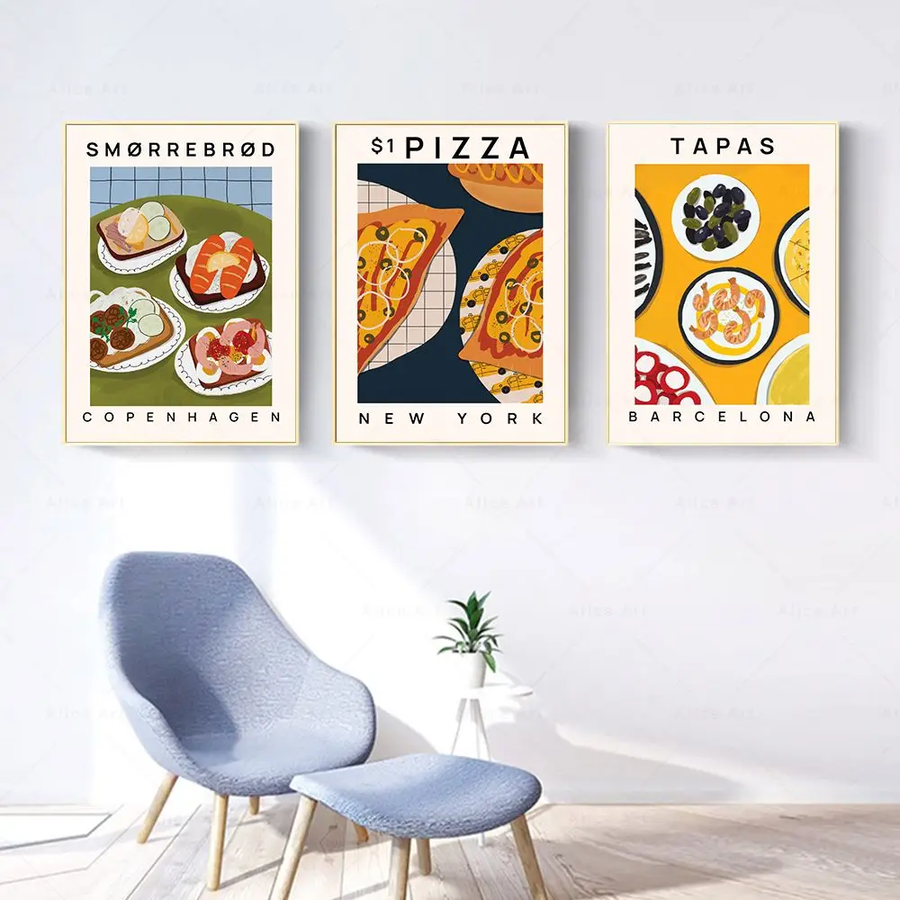 Póster de Lienzo con Diseño de Tacos, Sándwiches, Pizza, Tapas, Comida Mexicana, Francesa, Danesa, Italiana, Nueva York, Española, Decoración Moderna para Pared de Cocina y Hogar