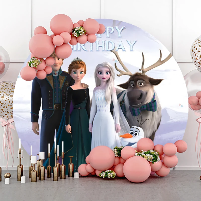 

Disney Frozen Elsa Anna Round Circle Backdrop Photography Photo Background Baby Shower Birthday Party Decoration Photozone