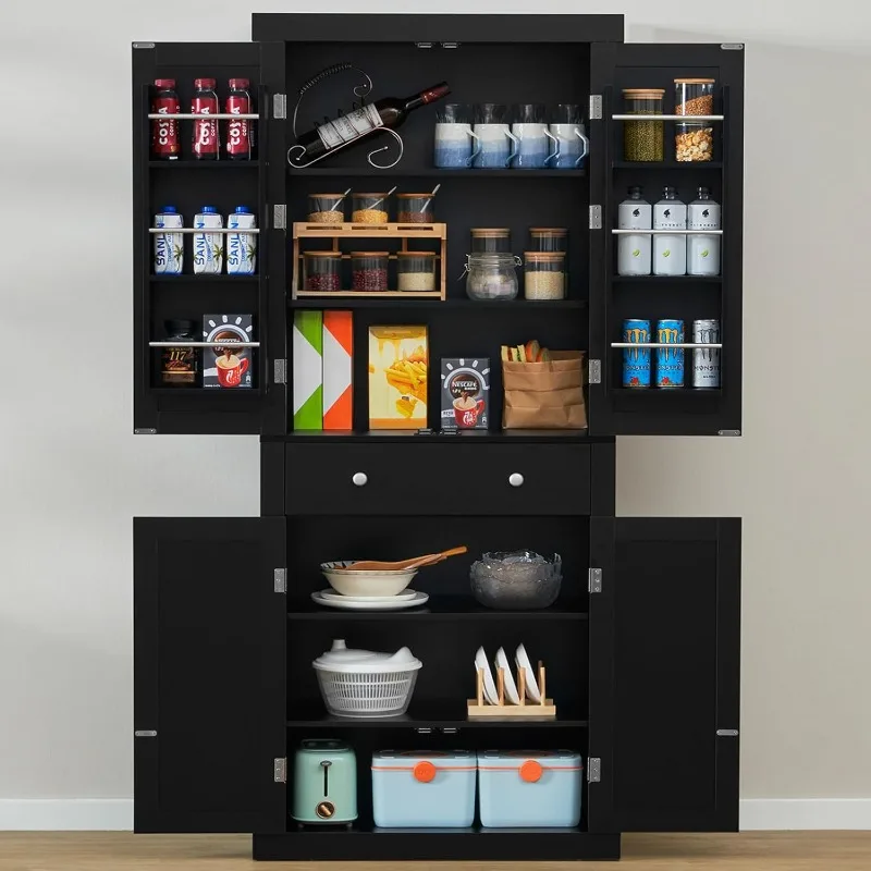 

Kitchen Pantry Cabinet Tall Storage Cabinet with Doors Freestanding Cupboard with Hanging Shelves and Adjustable Shelves