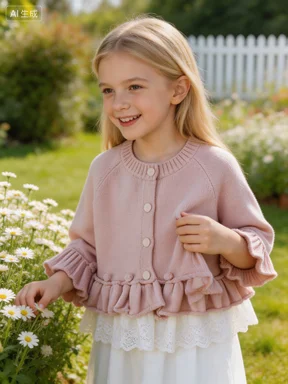 2026 Spring Autumn Girls Delicate Lace Edge Decoration Soft and Sweet Loose Casual Cut Friendly To Kids Skin Easy To Put On