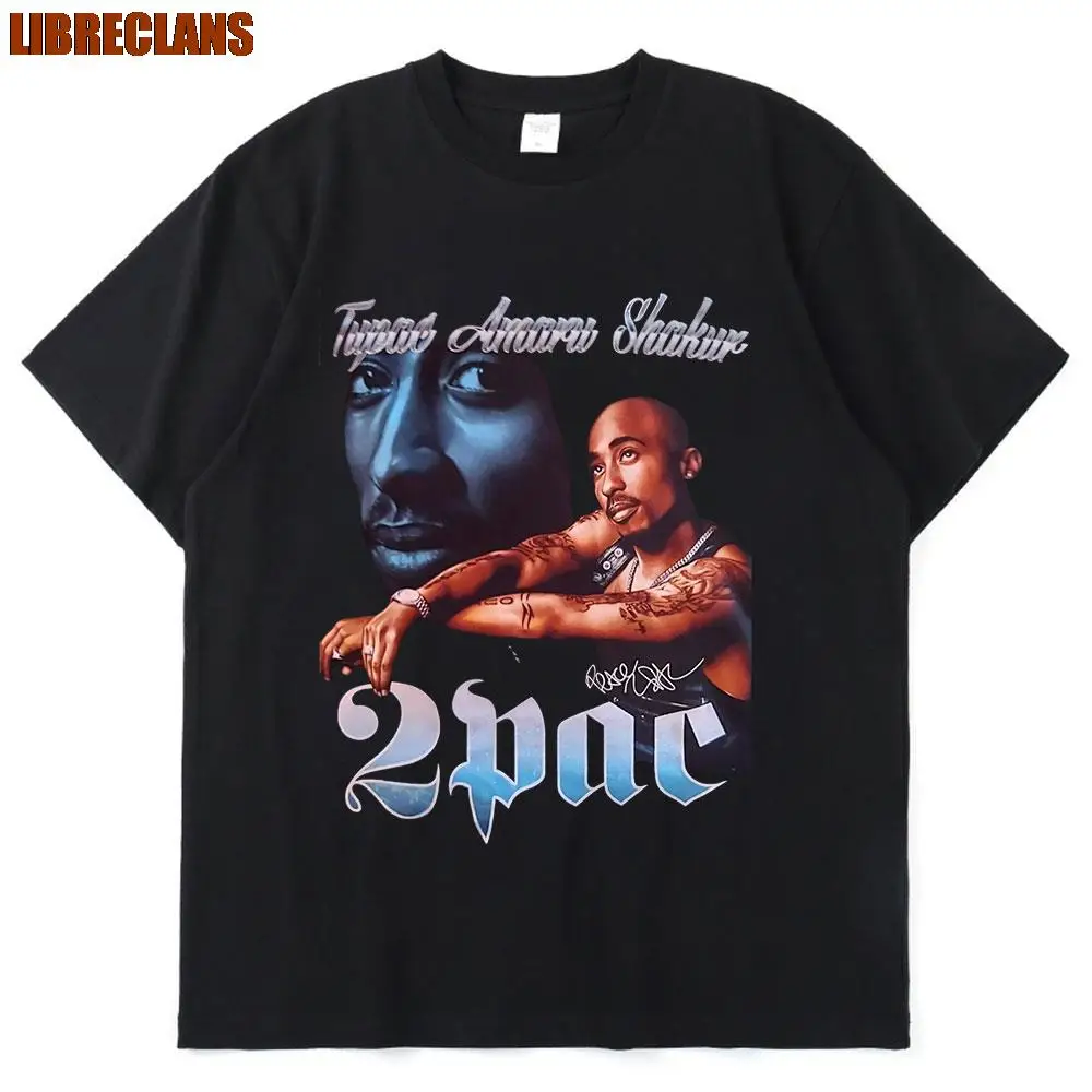 LIBRECLANS Rapper Tupac Tops Hip Hop Streetwear Oversized Short Sleeves Tee 2023 Summer Fashion T-shirt Men Women Cotton T Shirt