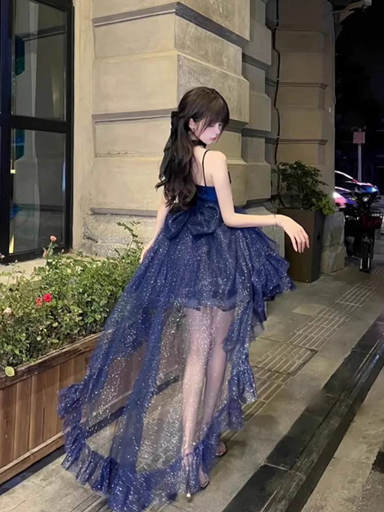 

Blue Light Formal Dress Cute Thin and Glittering Trailing Pettiskirt Fairy