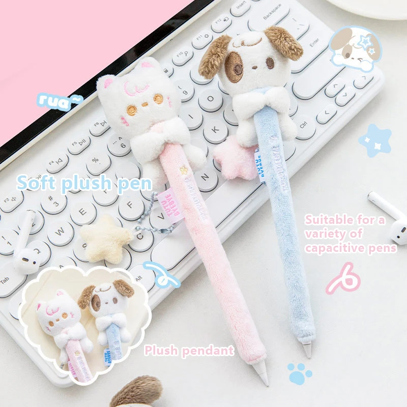 Adorável Plush Pen Case para o Estudante, Tablet Capa, Gato e Cachorrinho, Kawaii Dos Desenhos Animados, Pen Cover for Office Worker, Tablet Acessórios