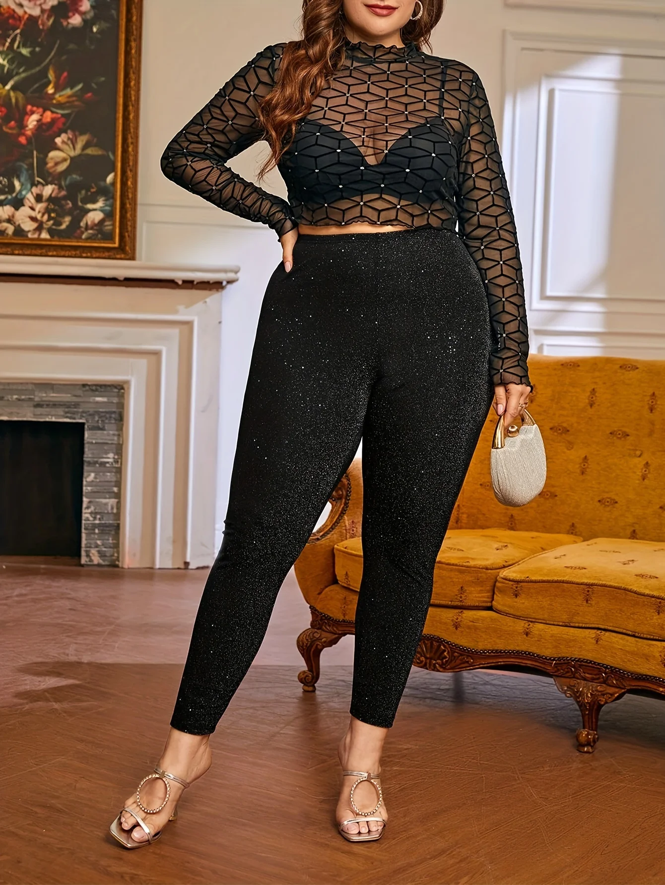 Pantaloni lunghi da donna di grandi dimensioni, eleganti, alla moda, sexy e scintillanti, versatili per feste casual in tutte le quattro stagioni