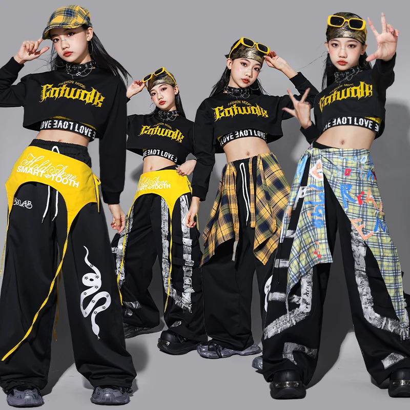 

Укороченный топ-карго с буквами для девочек, джаз, K-pop, брюки-карго, детская уличная одежда, групповой костюм для девочек, детские комплекты одежды в стиле хип-хоп для подростков
