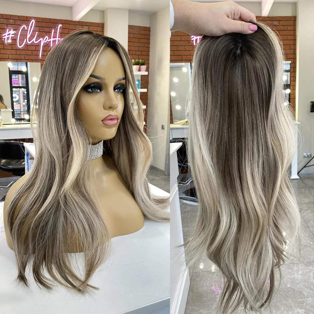 

Ashy Blonde Full Lace Human Hair Wigs Highlights Loose Wavy Lace Front Wig Virgin Remy Hair 13x6 HD Transparent Lace Middle Part