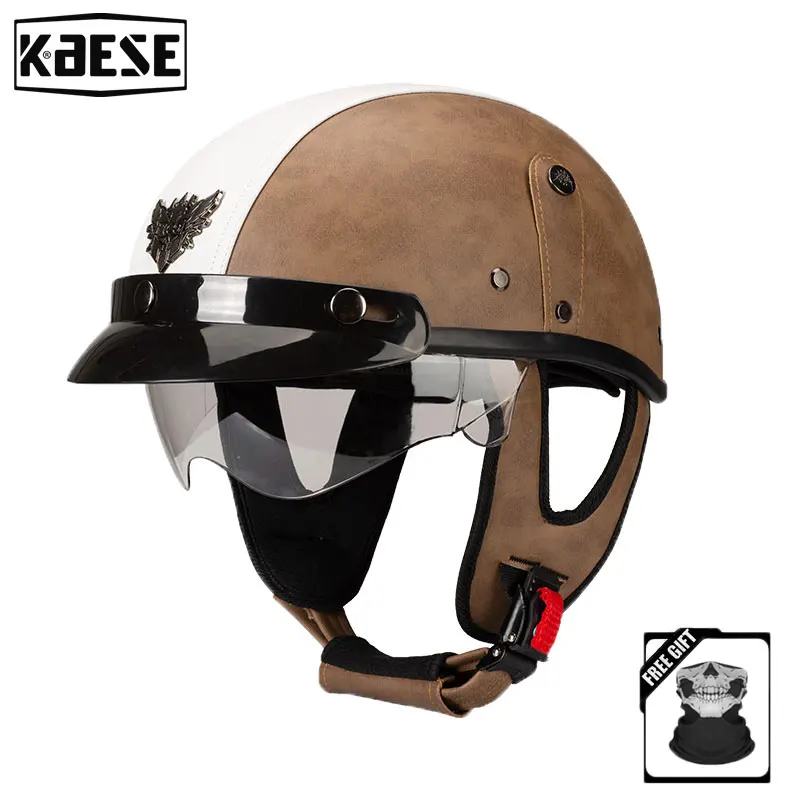 Leather Motorcycle Half shell Helmet Men and Women Classic Moto Cap Vintage Urban Safety Scooter Adult Electric Half Helmets