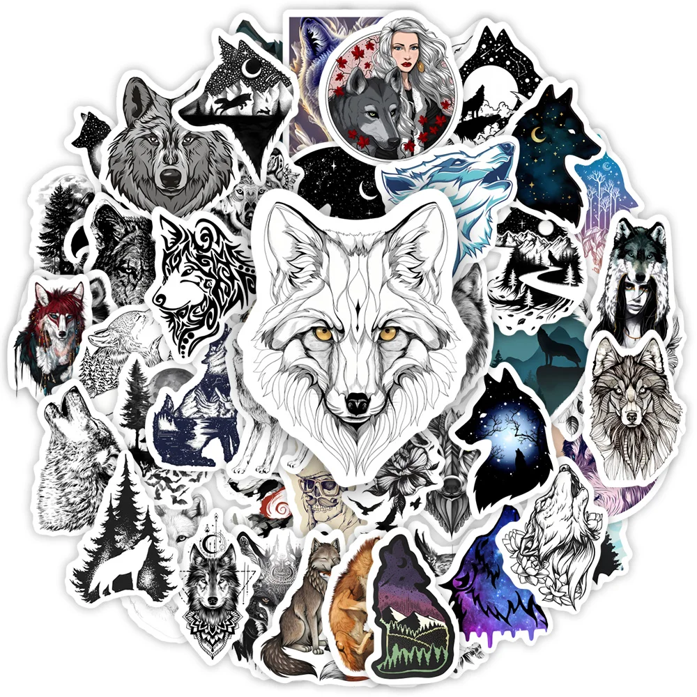 Cool Wolf Stickers Timberwolf Tattoo DIY Toy Gift Decal Decorative Graffiti for Phone Luggage Laptop Scrapbook Waterproof