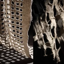 Hollow Grid Cotton Linen Fabric Original Embryo Color Plant Perspective Worn Out Old Modified Designer Fabric for Clothes Making