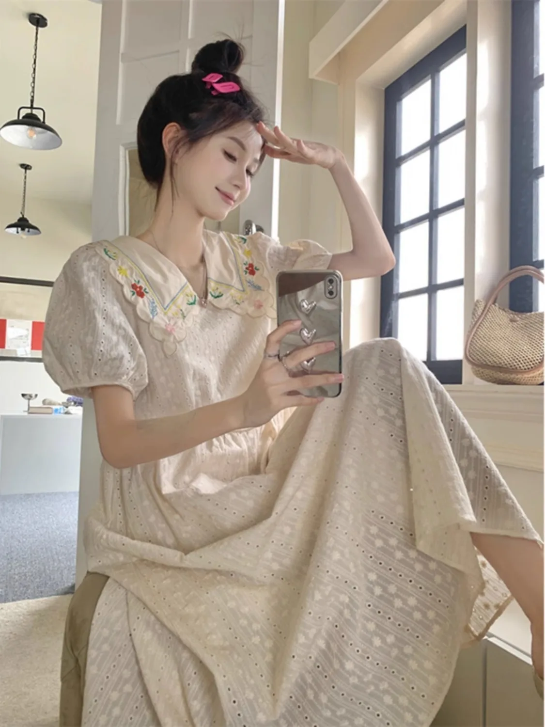 

Милое вышитое кукольное платье миди Dr, женская летняя свободная утягивающая юбка трапециевидной формы больших размеров, корейская юбка Sle ort Sve Dr