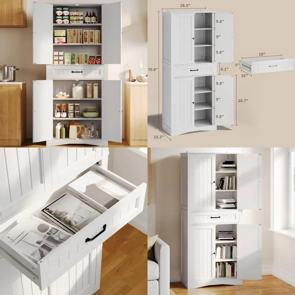 خزانة تخزين منظم مخزن المطبخ قائمة بذاتها مقاس 71 بوصة مع 4 أبواب وأرفف قابلة للتعديل لتخزين الطعام بكفاءة #1