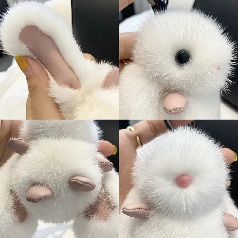 

Faux Mink Rabbit Plush Keychain with Mini Bell Pendant Soft Stuffed Doll Cute Bag Accessory Gift for Girls and Women