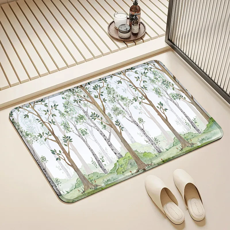 

Watercolor Forest Tree Doormat Non-Slip Floor Mat Home Entrance Door Rug Nature Style Decor Kitchen Bathroom Supplies