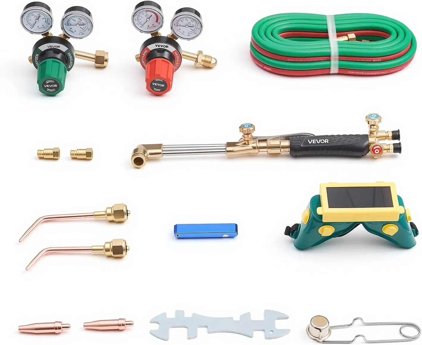 Oxygen Acetylene Torch Kit, Gas Welding Cutting Torch Kit, 14PCS Portable Oxy Acetylene Brazing Set with 177'' Twin-Hose, Cuttin
