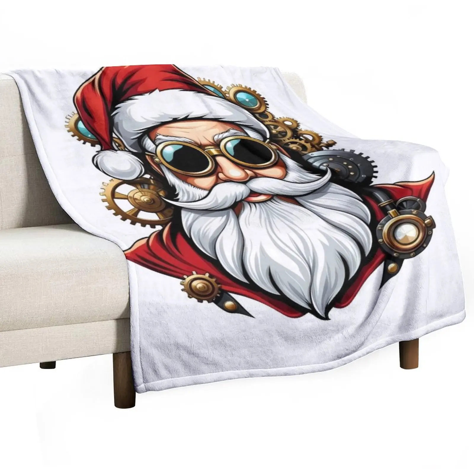 Steampunk Santa Claus Face Steam Punk Christmas Xmas Throw Blanket Thins Softest Plaid Beautifuls Flannel Fabric Hairy Blankets