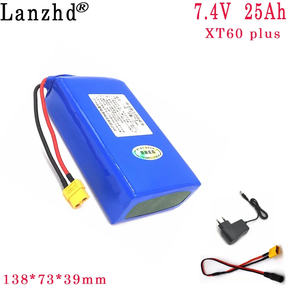 Bateria de lítio 7.4v grande capacidade 25AH 20A pequeno volume 8.4V 7.2V fonte de alimentação externa universal