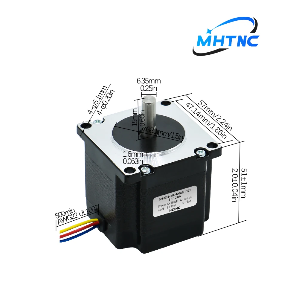 MHTNC Nema23 57HS51 Stepper Motor 2 phase 4-Leads 1.1N.m 2A 51mm length D 6.35mm For CNC 3D Printer Monitor Equipment