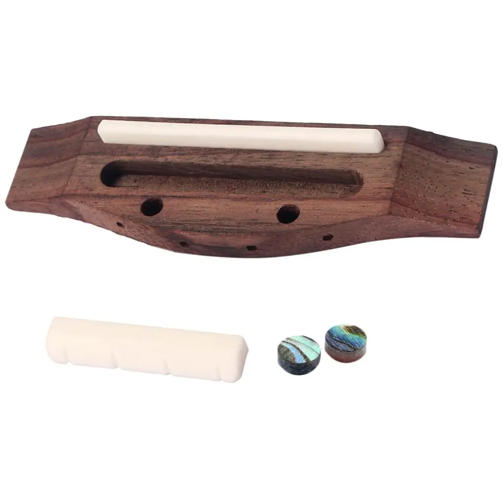 Rosewood Ukulele Bridge Set with Saddle Nut , Shell Inlay Dot  Guitar Replacement Parts