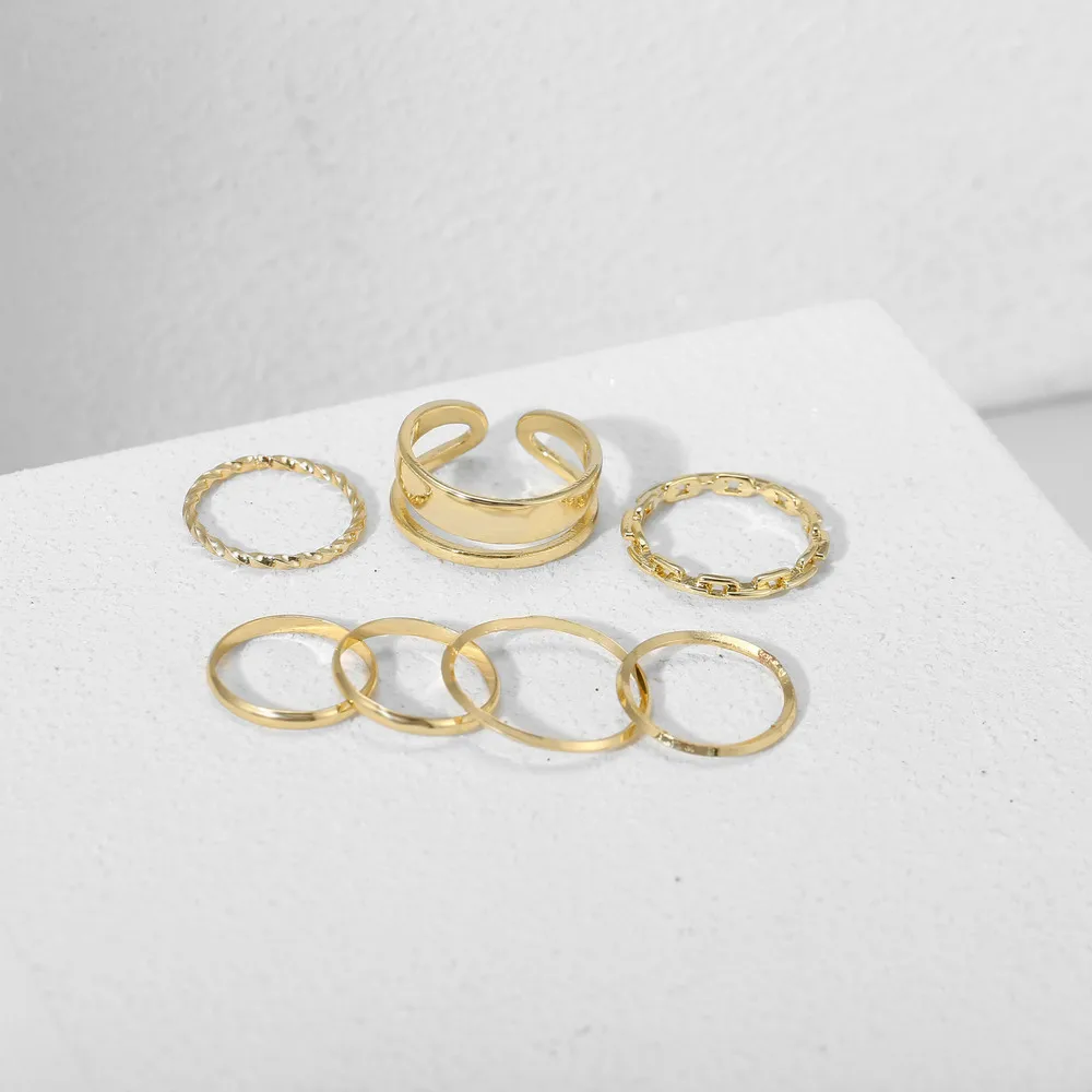 Minimalist Smooth Punk Gold Color Black Geometric Metal Rings for Women Girls Party Fashion Ring Sets  Jewelry Gi