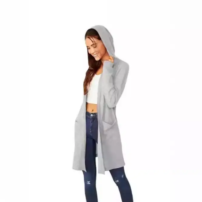 

Women's Hooded Cardigan Mid-Length irt Long Sve Polyester Fiber Spor id Pattern Open Cardigan Spring Summer 2024