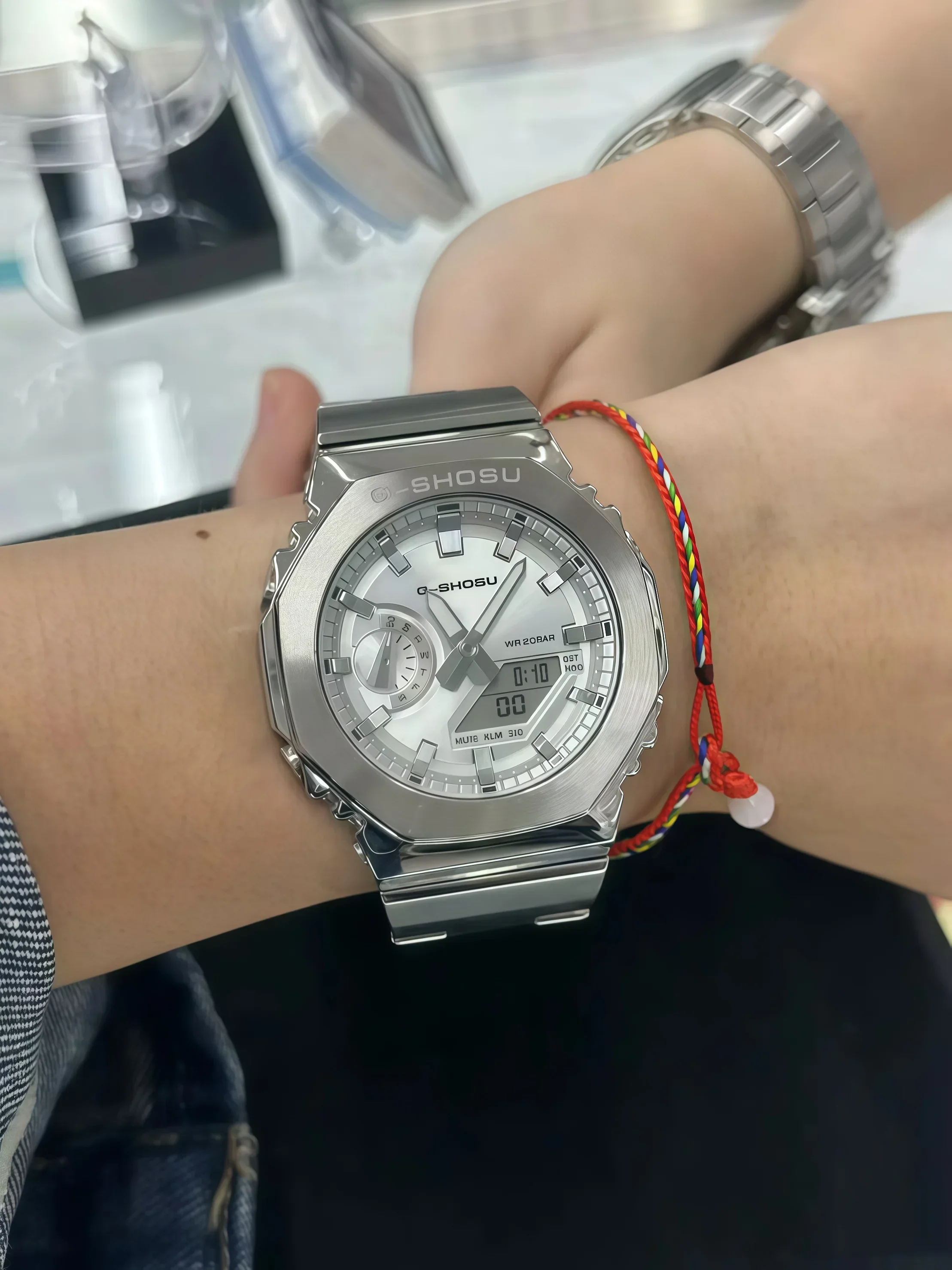 ساعة إلكترونية رياضية بحزام فولاذي للجنسين، وظيفة كاملة، شاشة LED مزدوجة، قرص كبير، توقيت عالمي