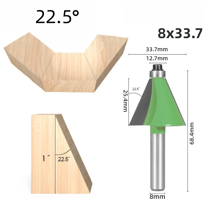 ALLSOME 1Pc/3Pcs 8mm Shank Chamfer Router Bit 15 22.5 30 Degree Milling Cutter Multi-angle beveled bevel trimming tool