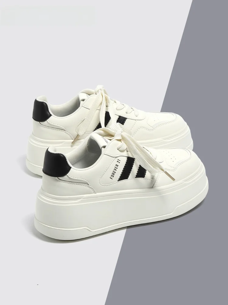 Tênis Casuais Femininos Forever 21 com Solado Grosso de 6cm, Versáteis e Elegantes para a Primavera, Solado de Borracha com C...
