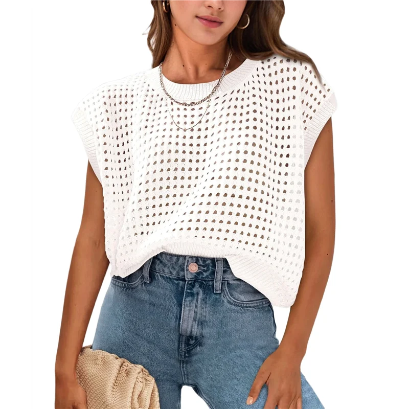 CYL-المرأة الربيع بلايز 2025 قمصان الصيف الكروشيه كاب كم سترة البلوز لطيف طاقم الرقبة الشاطئ التستر