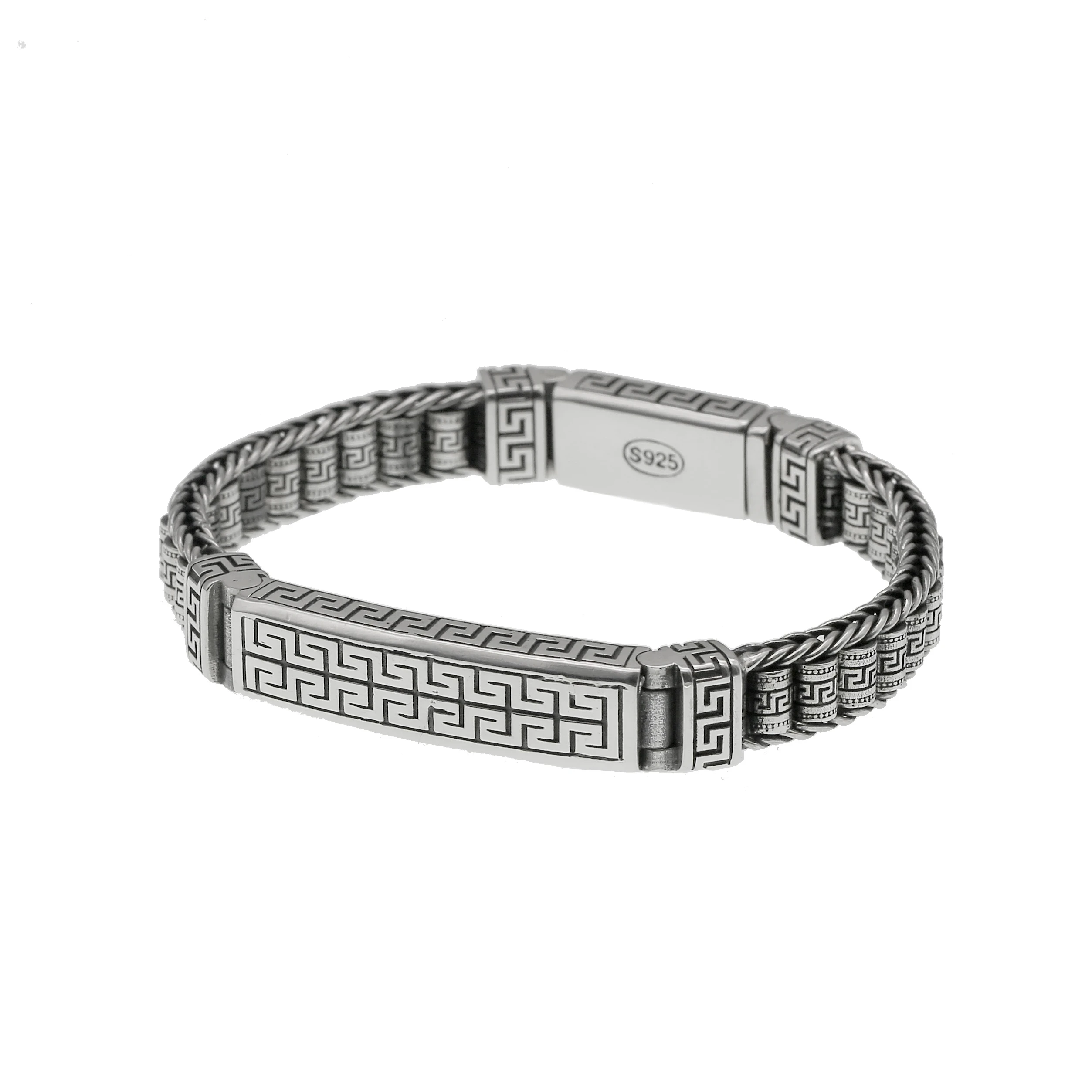 Original Design S925 Sterling Silver Handmade Passepartout Prayer Wheel Bracelet Men Trendy Personality Style Luxurious Retro