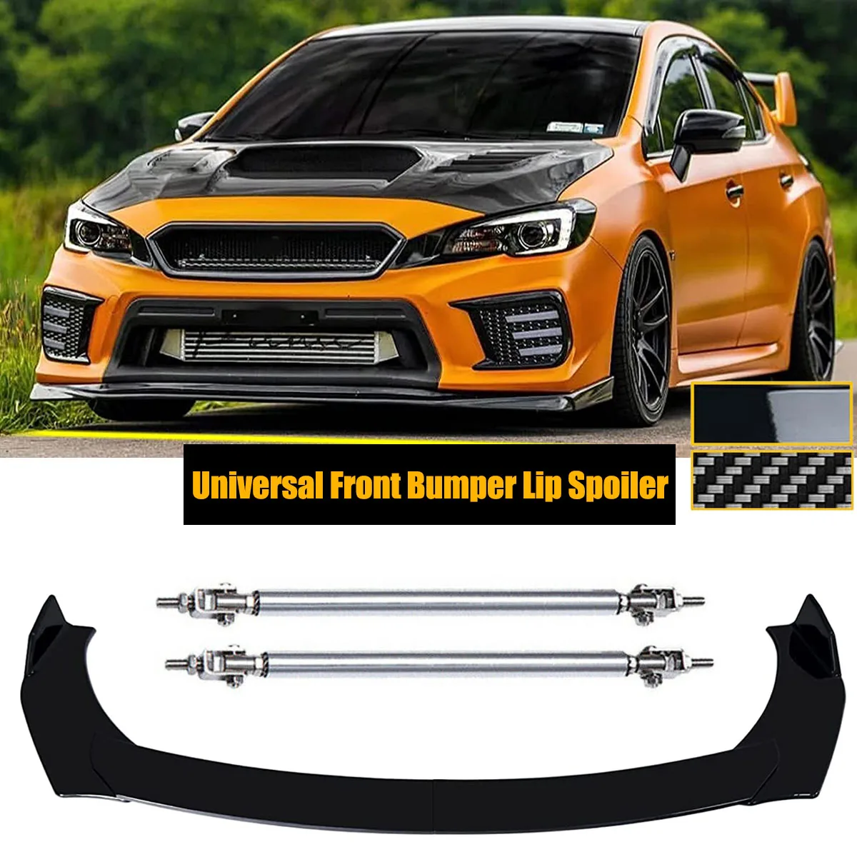 Universal Front Bumper Lip For Subaru WRX STI 2000-20202 w/ Support Rod Side Spoiler Splitter Body Kit Guards Car Accessories