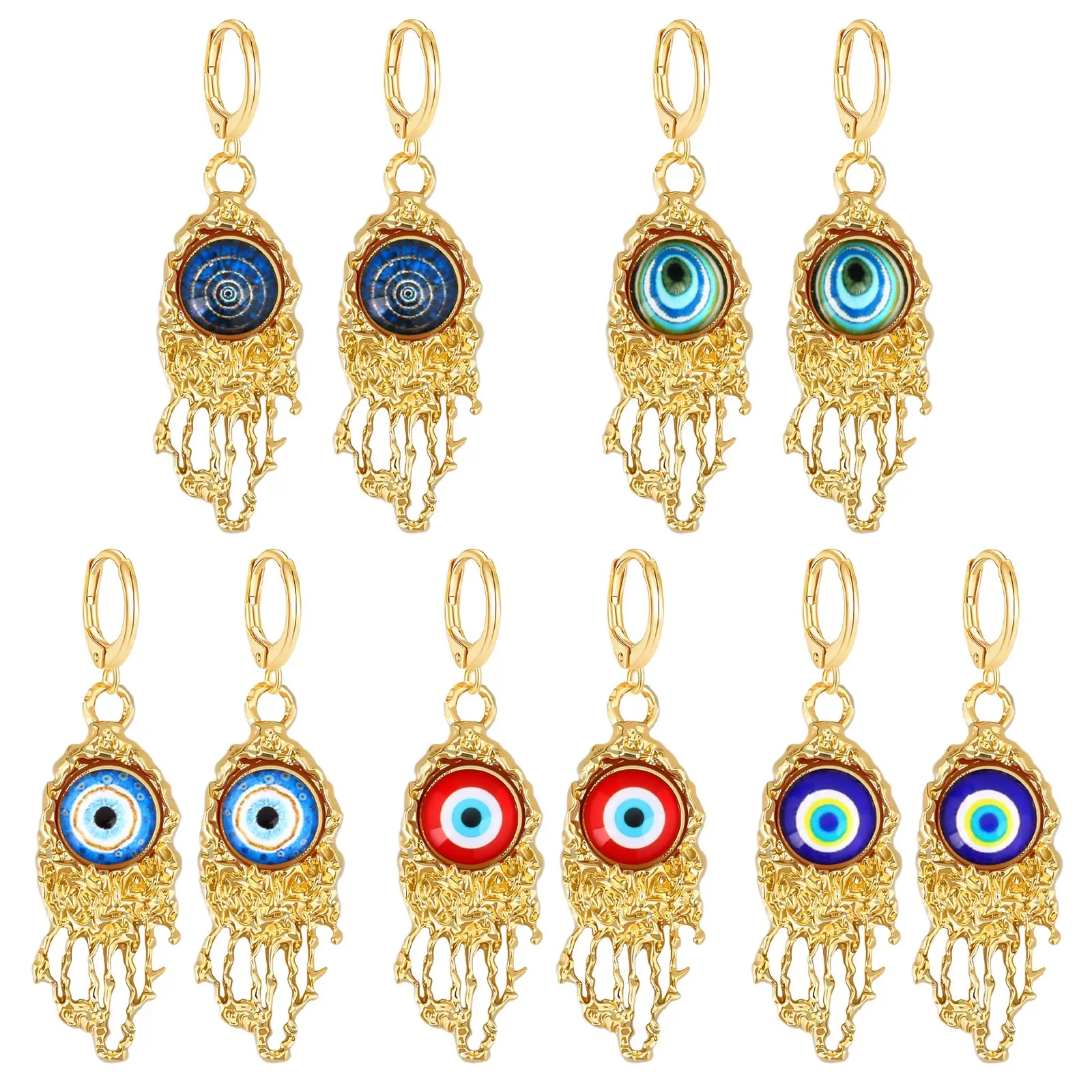 

5PCS Fashion Stainless Steel Evil Blue Eyes Earrings for Women Korean Style Hoop Earrings Elegant Earrings Gifts Wholesale Bulk