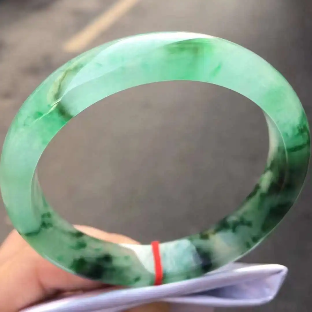 Myanmar Jadeite Ice Transparent True Color Floating Flower Perfect Bracelet Emerald Jade Bangle Fine Class A Jewelry Hand Ring