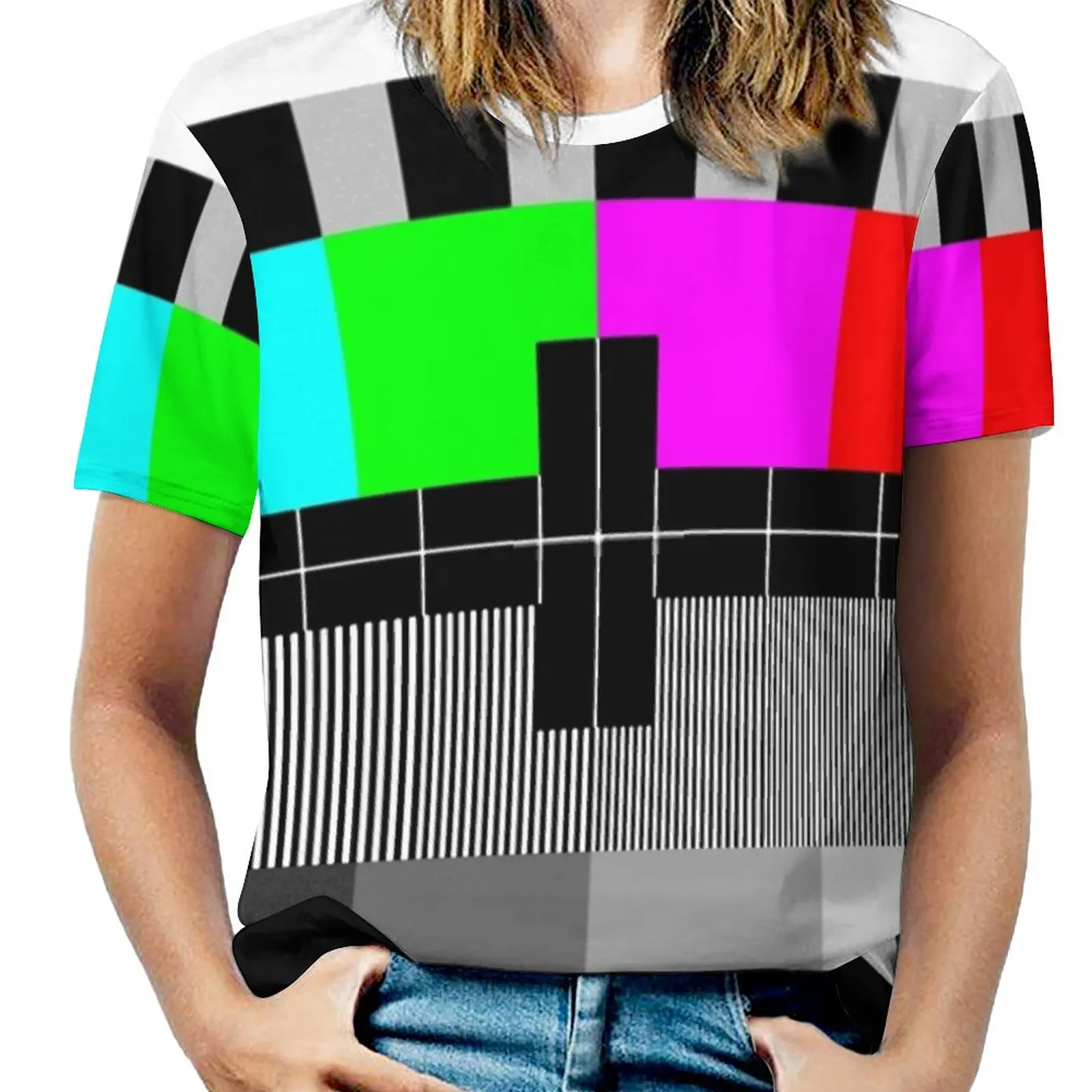 Calibration Test Card , Tv Monitor Film , Video Geek Woman'S T-Shirt Spring And Summer Printed T Shirts Crew Neck Pullover Top