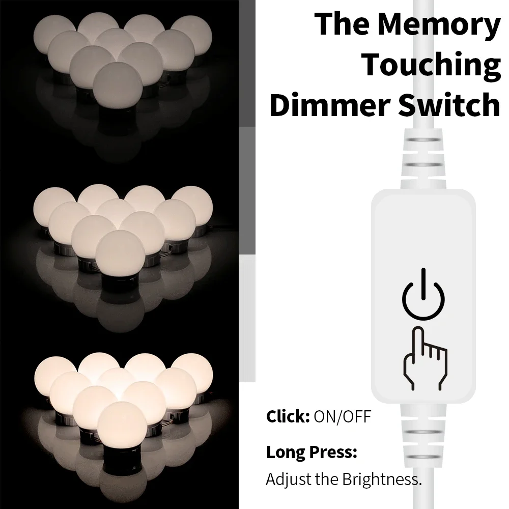 Cermin Rias Bola Lampu LED Lampu Rias Pengisi Daya USB Lampu Meja Rias Kamar Mandi Lampu Cermin Rias LED Dapat Diredupkan