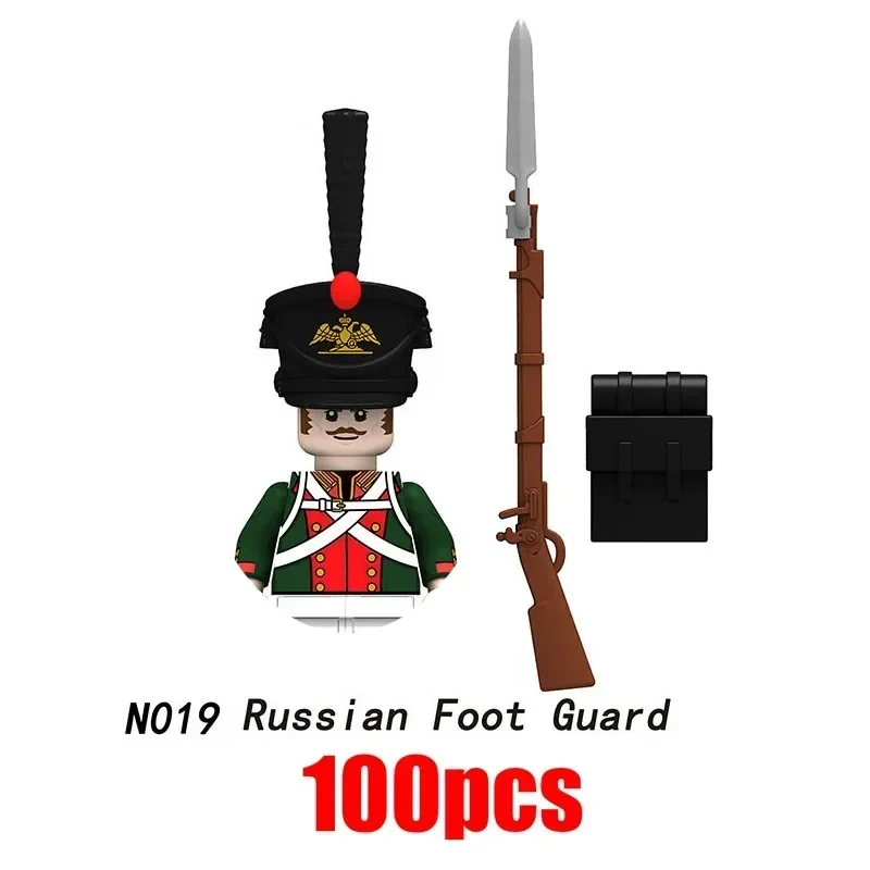 100pcs Napoleonic Wars Military Soldiers Building Blocks WW2 Figures French British Fusilier Rifles Weapons Toys For Kids