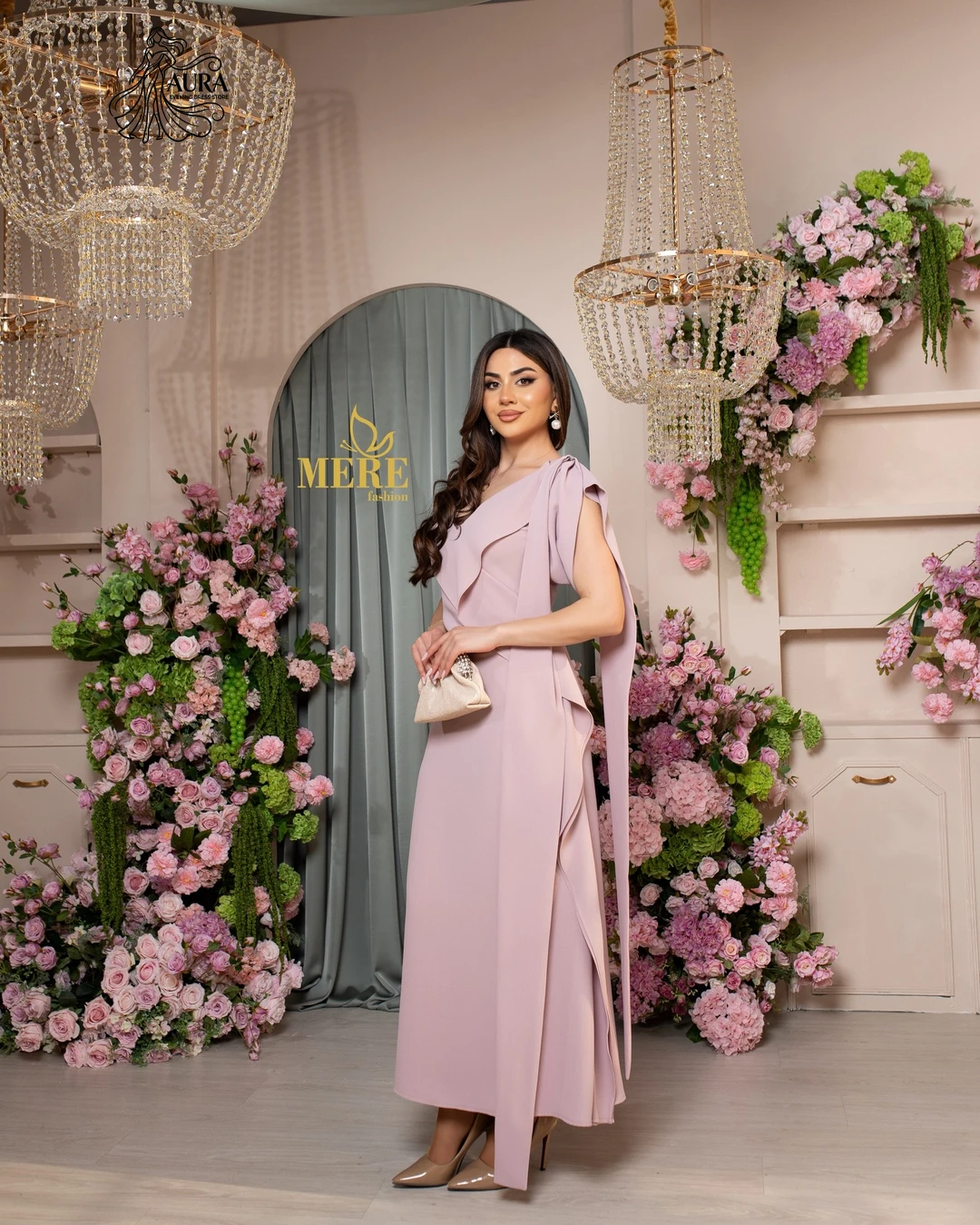 

Aura Custom Made Guest Wedding Party Dresses for Special Occasions Ribbon Bespoke Occasion Dresses Medium Length A Word Chiffon