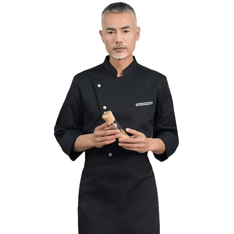 メンズケータリング長袖通気性シェフユニフォーム作業服刺繍名プリントロゴレストランジャケットキッチン服