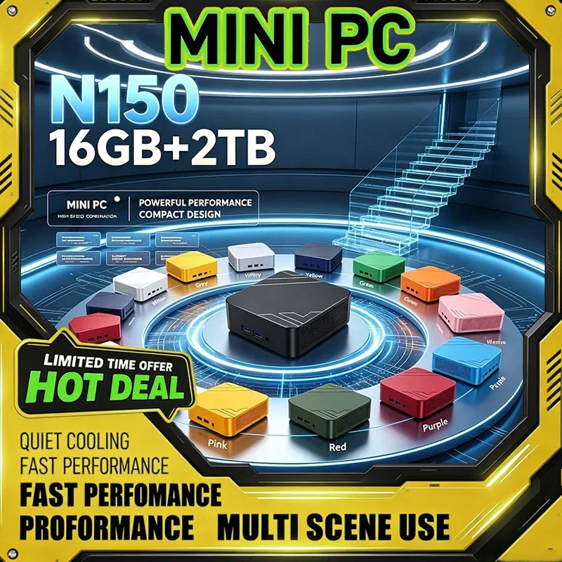 Compact Portable Intel N150 Mini PC 16GB2TB 13 Color Options Bluetooth Output Windows 11 New for Office Gaming 13 Color Optional