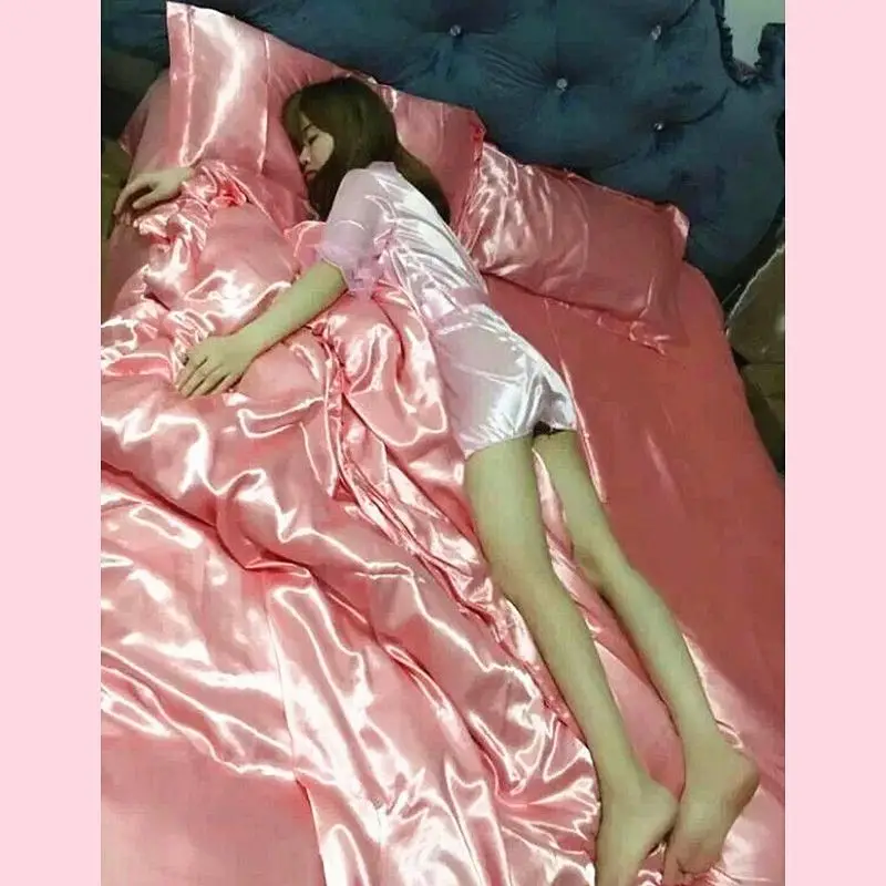 

No Pillow Cover Glossy summer satin silk sheet Ice cool bedspread home bedding