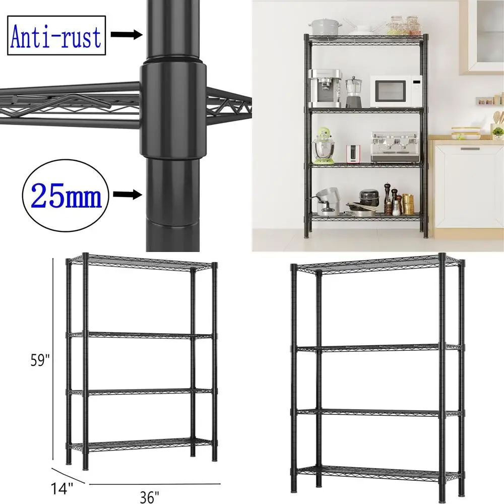 

4-Shelf Adjustable Metal Wire Shelving Unit, 36W x 14D x 59H, Carbon Steel, Black for Home & Office Storage