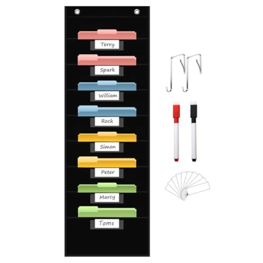 

File Storage Pocket Chart with Nametag, Hanging Wall File Organizer for Classroom and Office Use, Keeps assignments, Files, scr