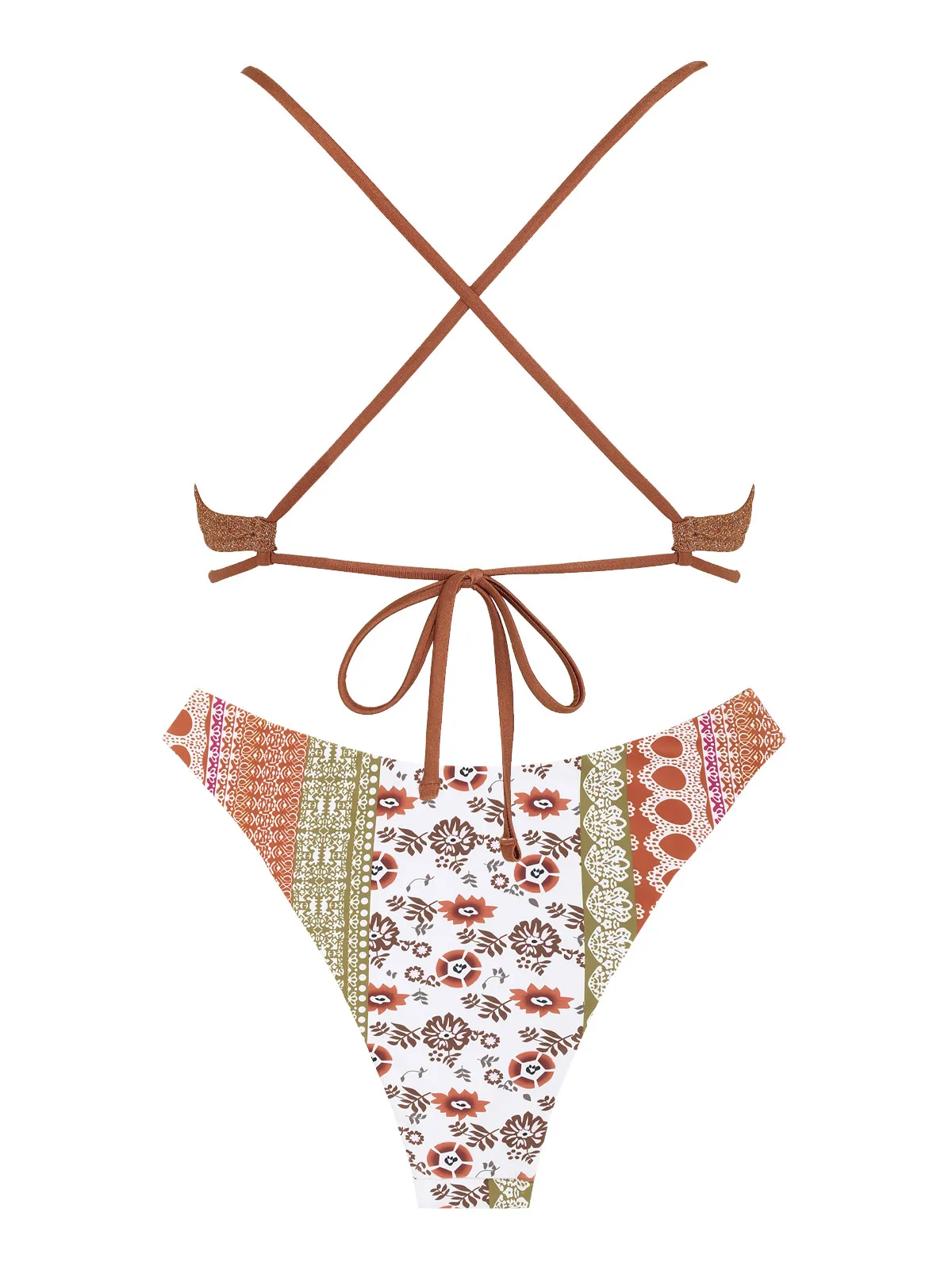 ZAFUL Sparkle Glitter Cutout Floral Print Boho Cheeky Bikini Set