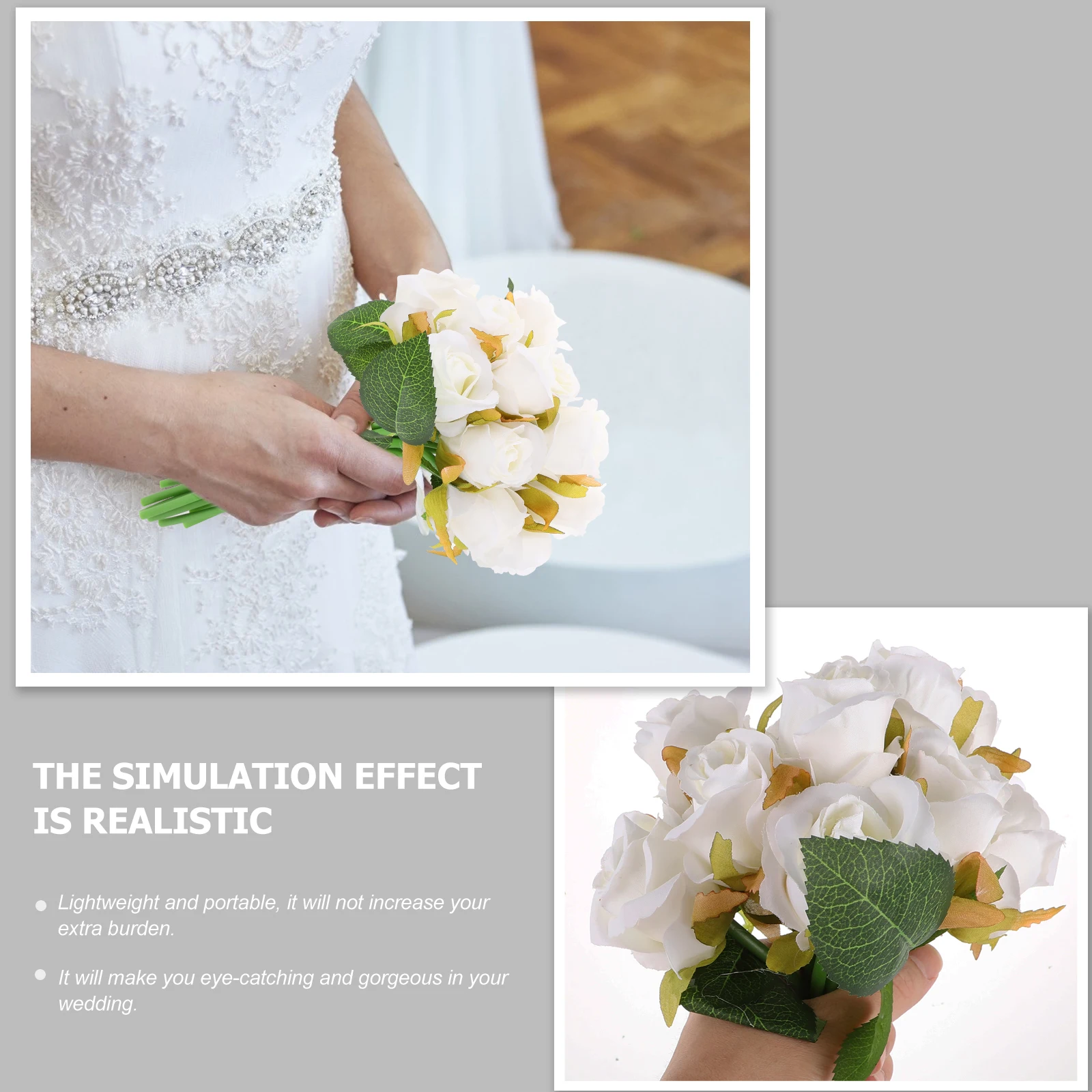 

Silk Bridal Bouquet White Roses Simulation Flower Decor Prop Lifelike Wedding Party Photo Outdoor Activity Floral Bridal