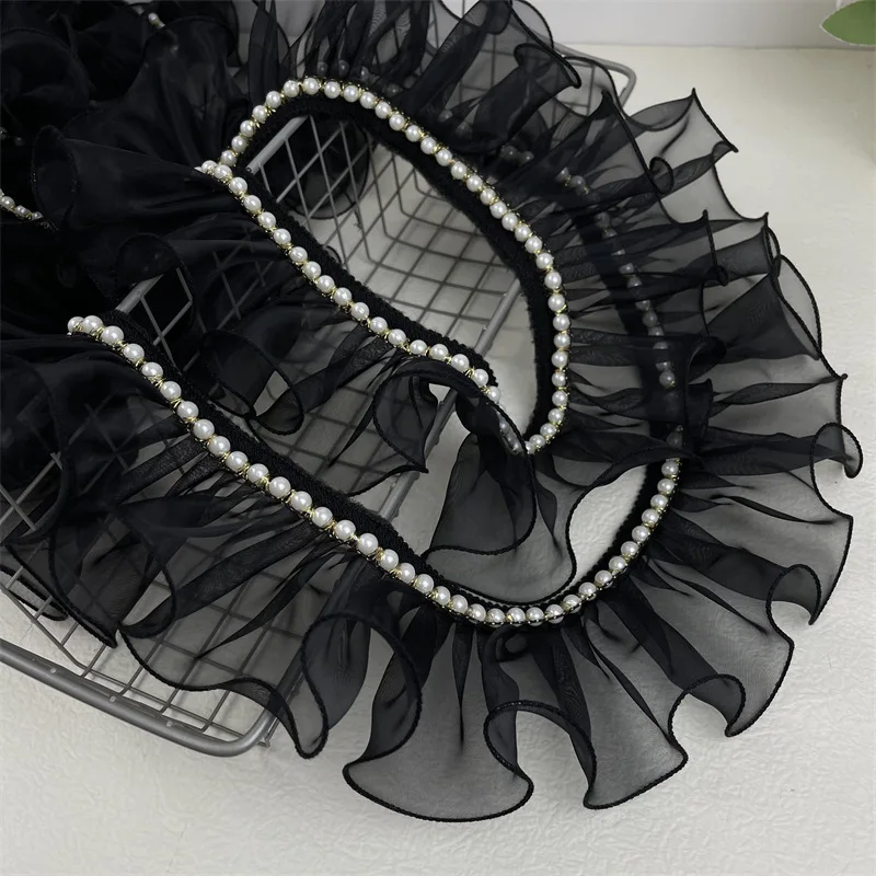 

3/4/5 Yards Lace Pleated Fabric 8CM Wide Beaded Ruffled Lace Trim Ribbon For Diy Dress Collar Skirts Hemlines Sewing Decor