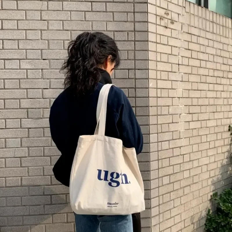 Casual Large Capacity Women's Shoulder Bag Fashion Harajuku Canvas Letter Print Zipper Street Shopper Handbag