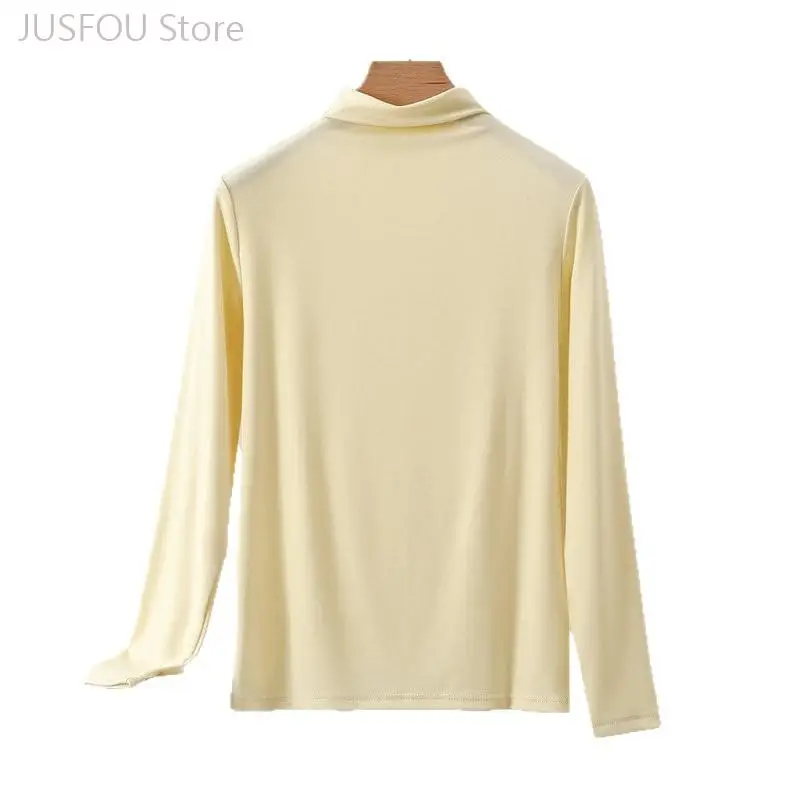 Women High Neck Modal Long Sleeve T Shirt Autumn Winter Solid Color Slim Fit Basic Bottoming Top Daily Inner Wear Casual Tee 2
